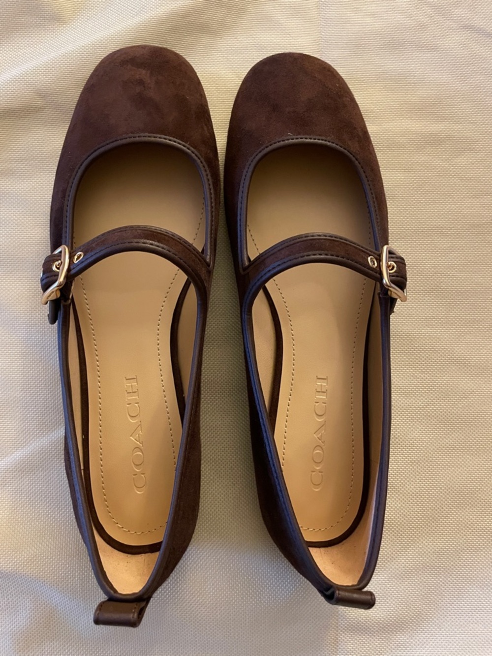 Coach Brown Suede Mary Jane Flats with Buckle
